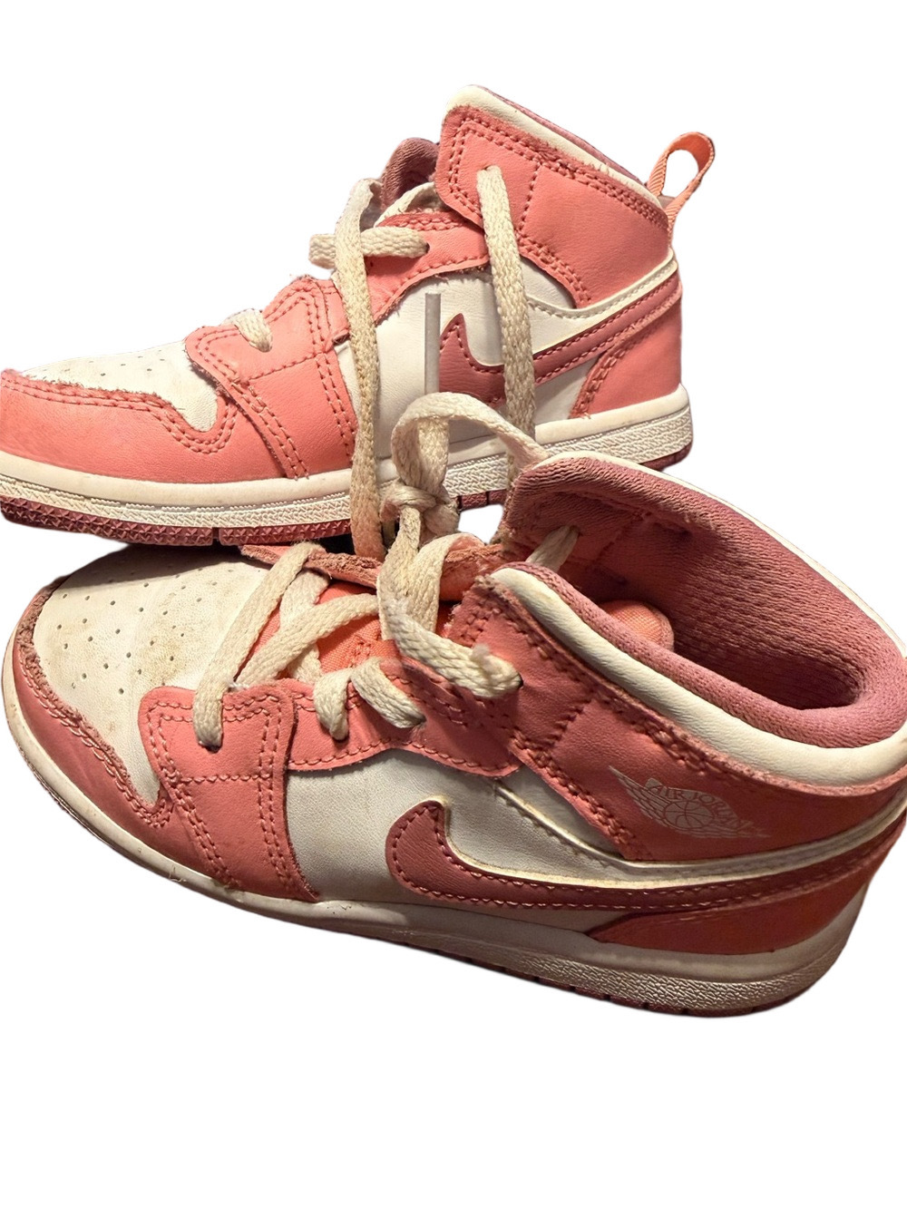 Jordan Kids Coral and White Mid-Top Sneakers with Lace-Up Closure